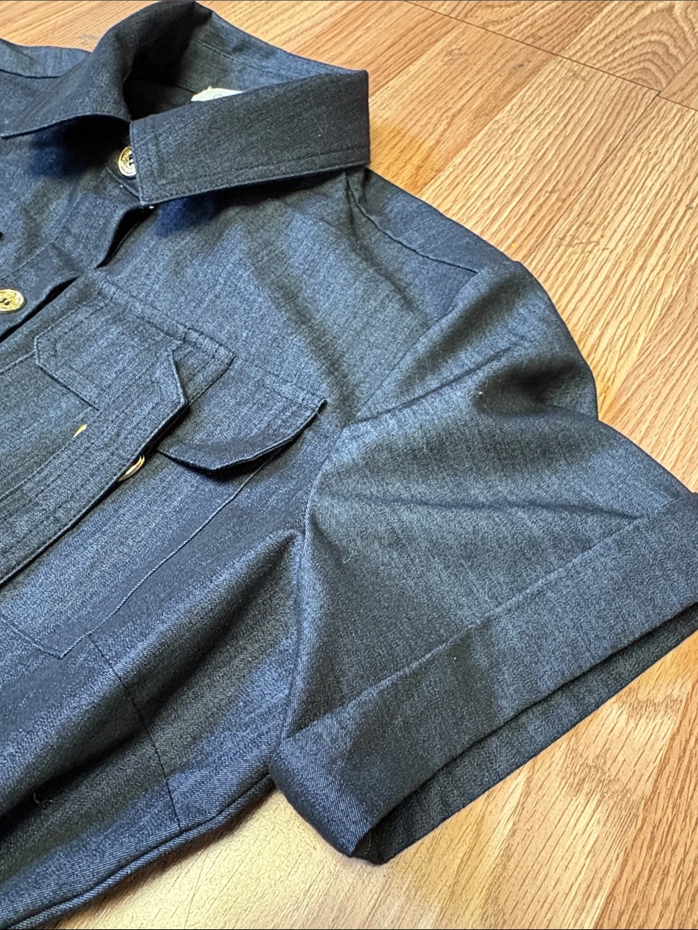 Calvin Klein Dark Navy Short-Sleeve Belted Shirt Midi Dress - Picture 5 of 6